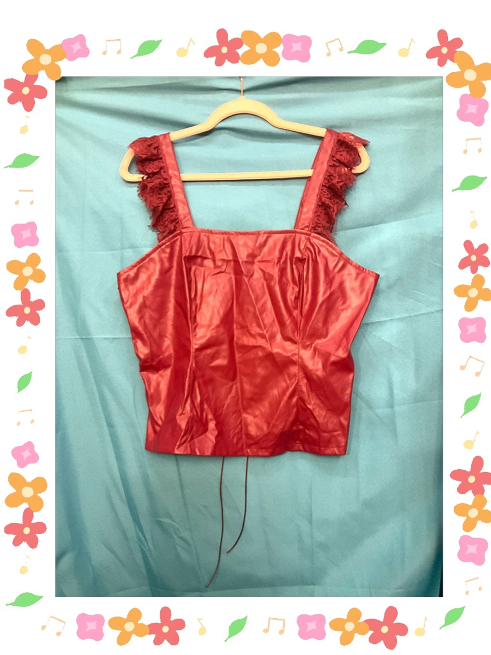 Allegra K • NWT • Wine Red Back Lace up Faux Leather Top • 20" p2p 22" Length - Picture 4 of 6